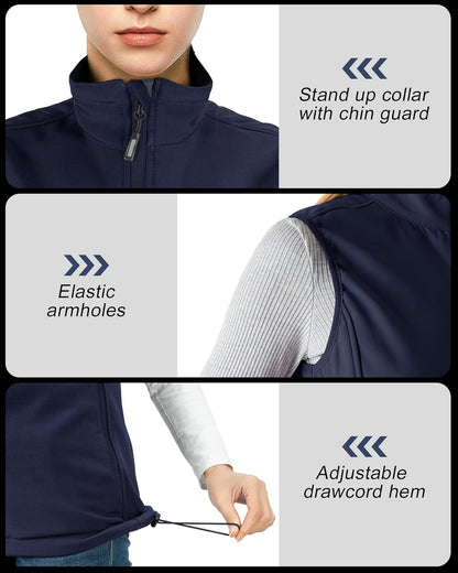 Women'S Lightweight Softshell Vest Windproof Fleece Lined Zip up Sleeveless Jacket for Running Hiking Golf