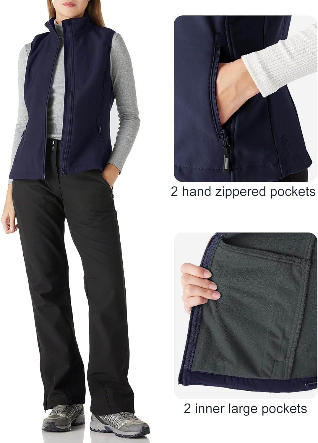 Women'S Lightweight Softshell Vest Windproof Fleece Lined Zip up Sleeveless Jacket for Running Hiking Golf