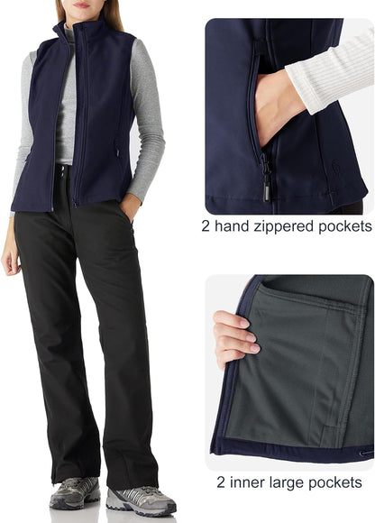 Women'S Lightweight Softshell Vest Windproof Fleece Lined Zip up Sleeveless Jacket for Running Hiking Golf